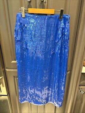 Zara Electric Blue Sequin Midi Skirt
